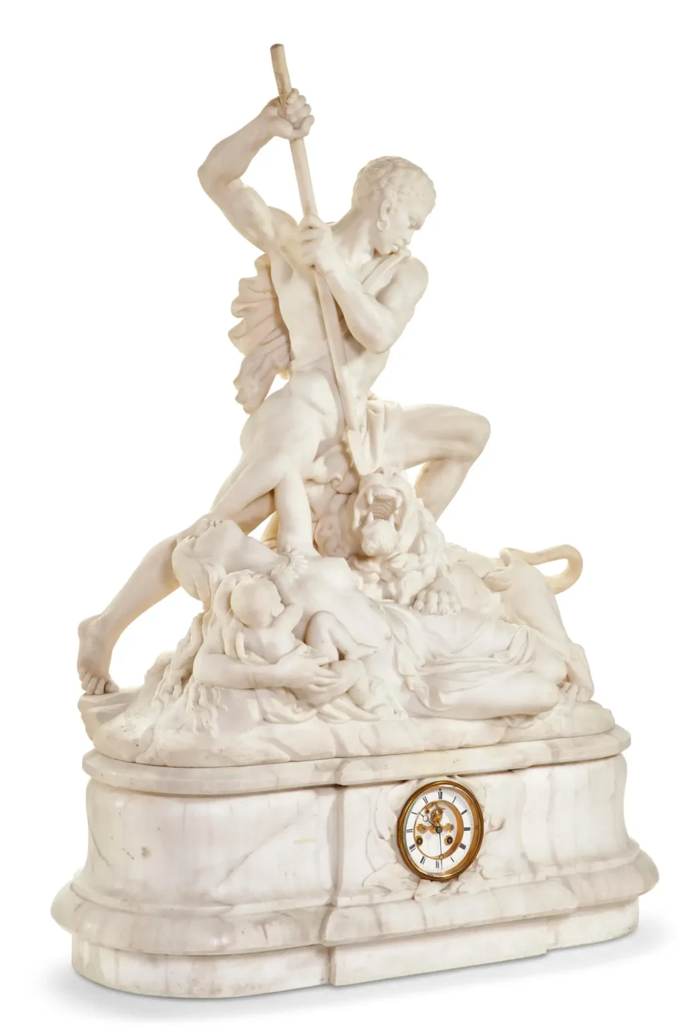 An Exceptional White Marble Figural Sculpture Clock, "A Nubian Slaying The Lion"C. 1860 - Image 10