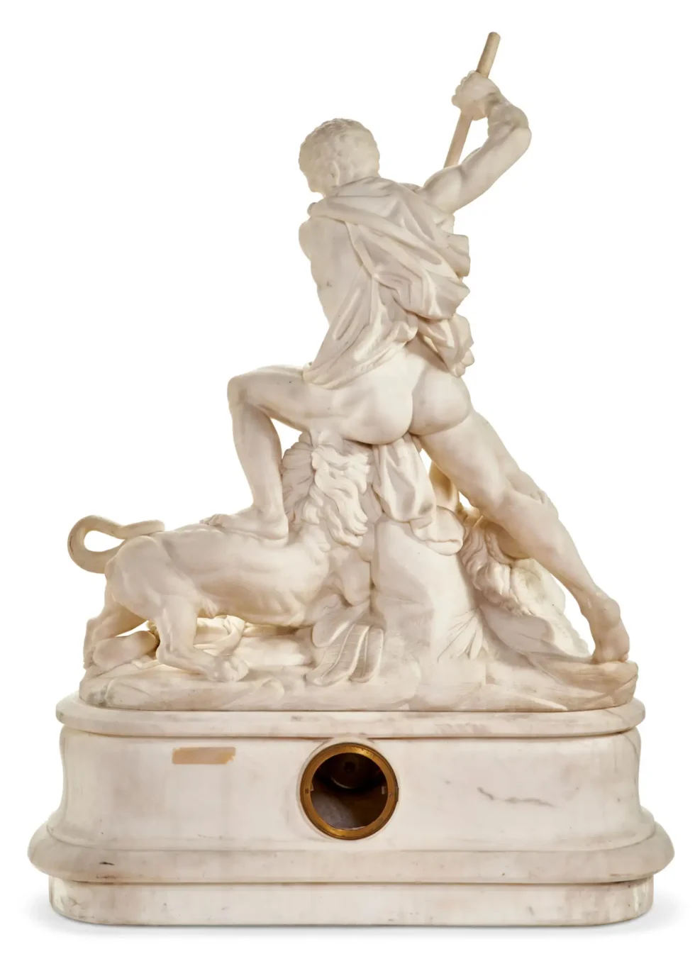 An Exceptional White Marble Figural Sculpture Clock, "A Nubian Slaying The Lion"C. 1860 - Image 3