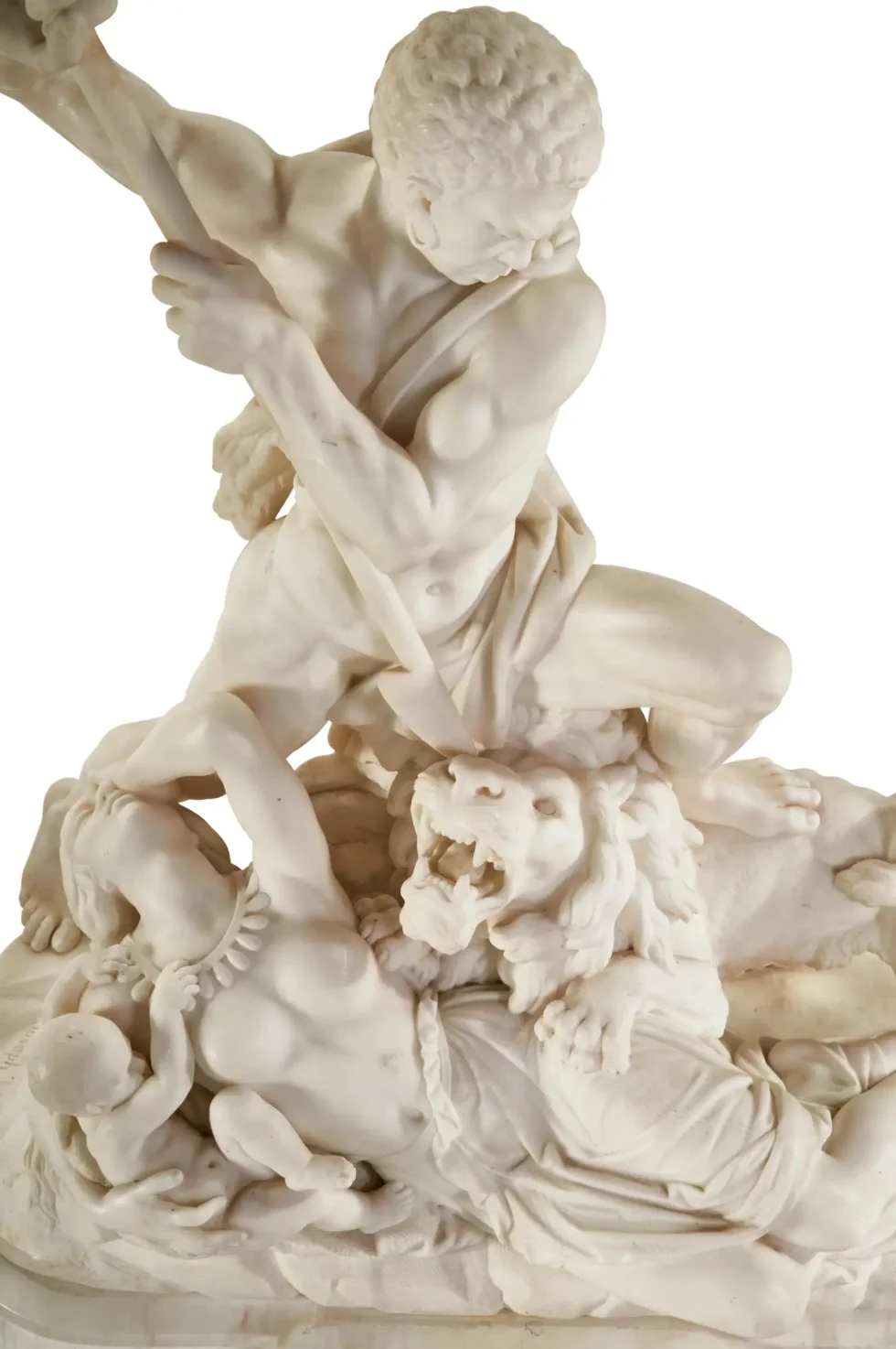 An Exceptional White Marble Figural Sculpture Clock, "A Nubian Slaying The Lion"C. 1860 - Image 4