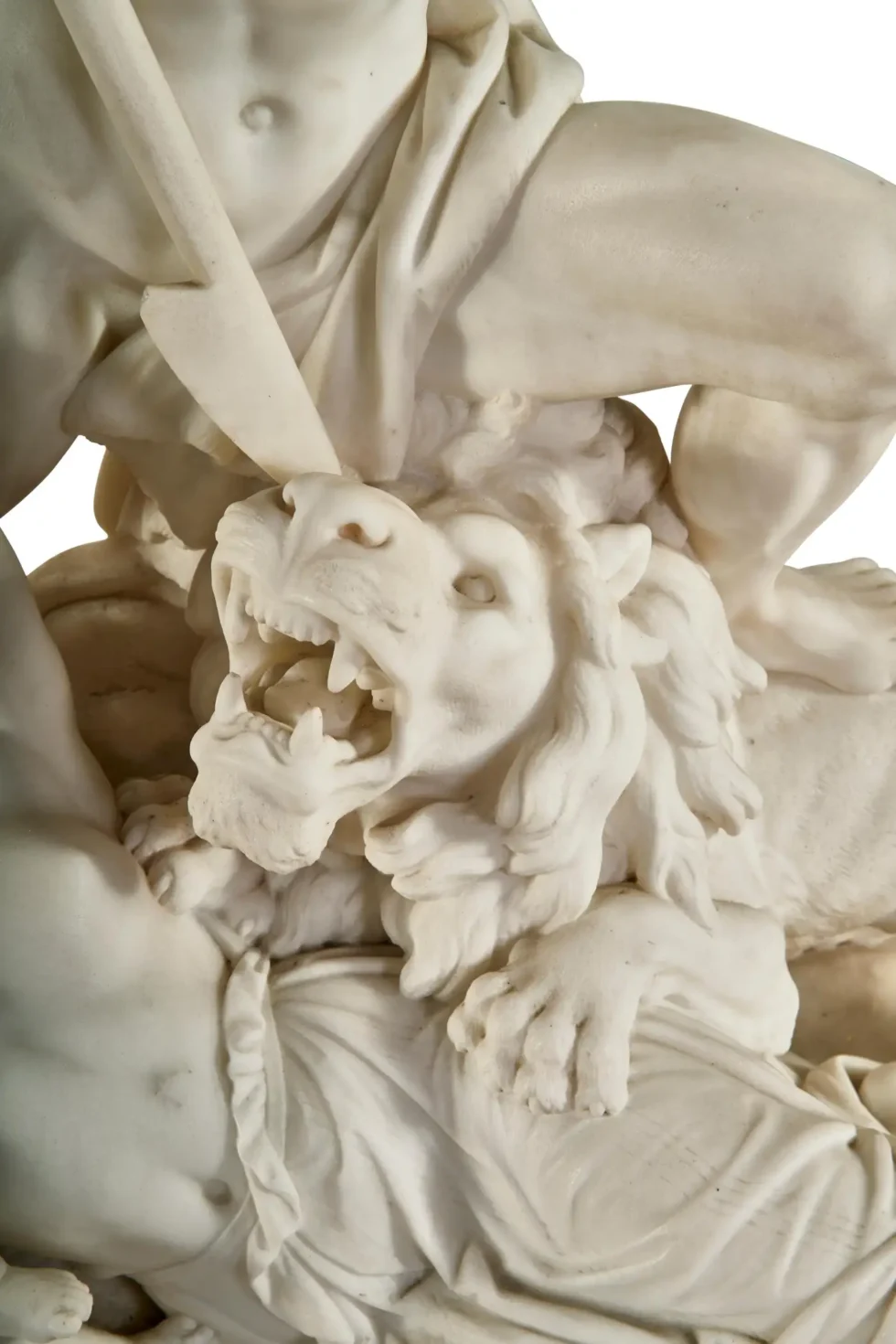 An Exceptional White Marble Figural Sculpture Clock, "A Nubian Slaying The Lion"C. 1860 - Image 8