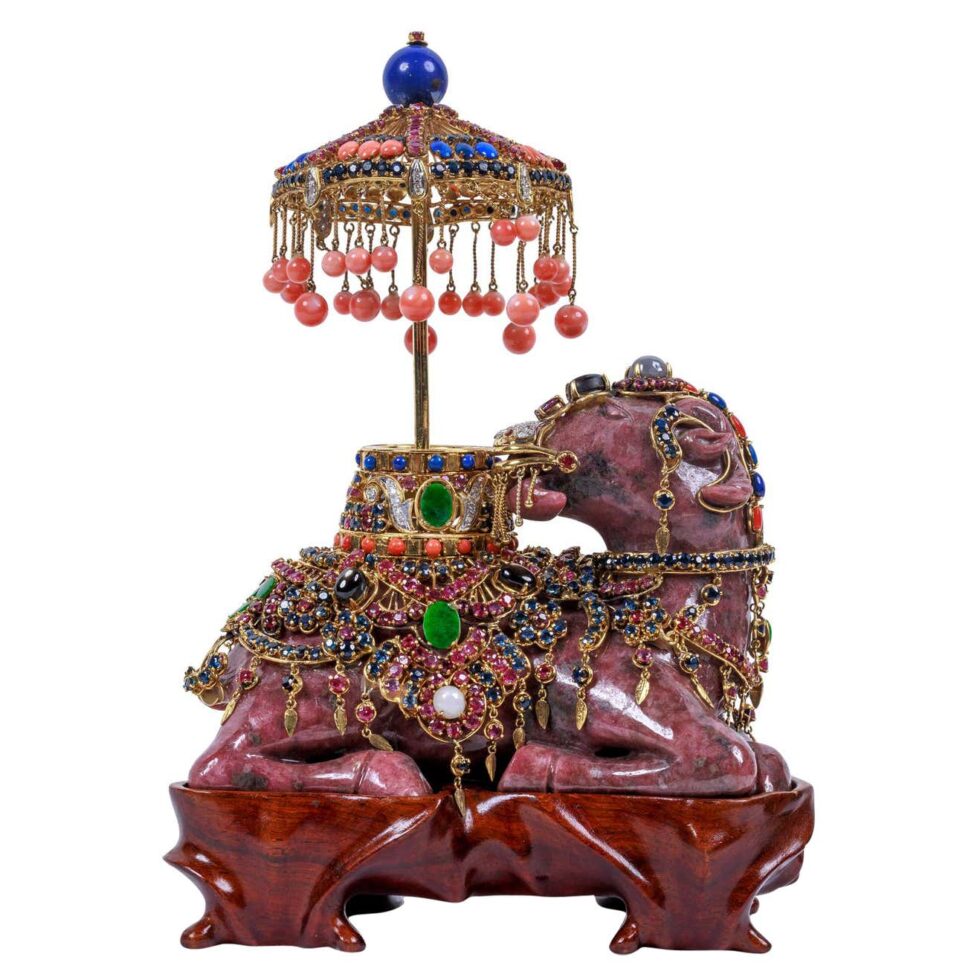 Exquisite 14K Gold, Diamonds, Emeralds, Rubies, Semi Precious Stone Camel