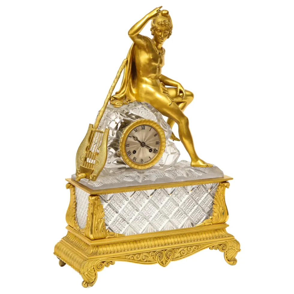 An Exquisite French Empire Ormolu and Cut-Crystal Clock, c. 1815