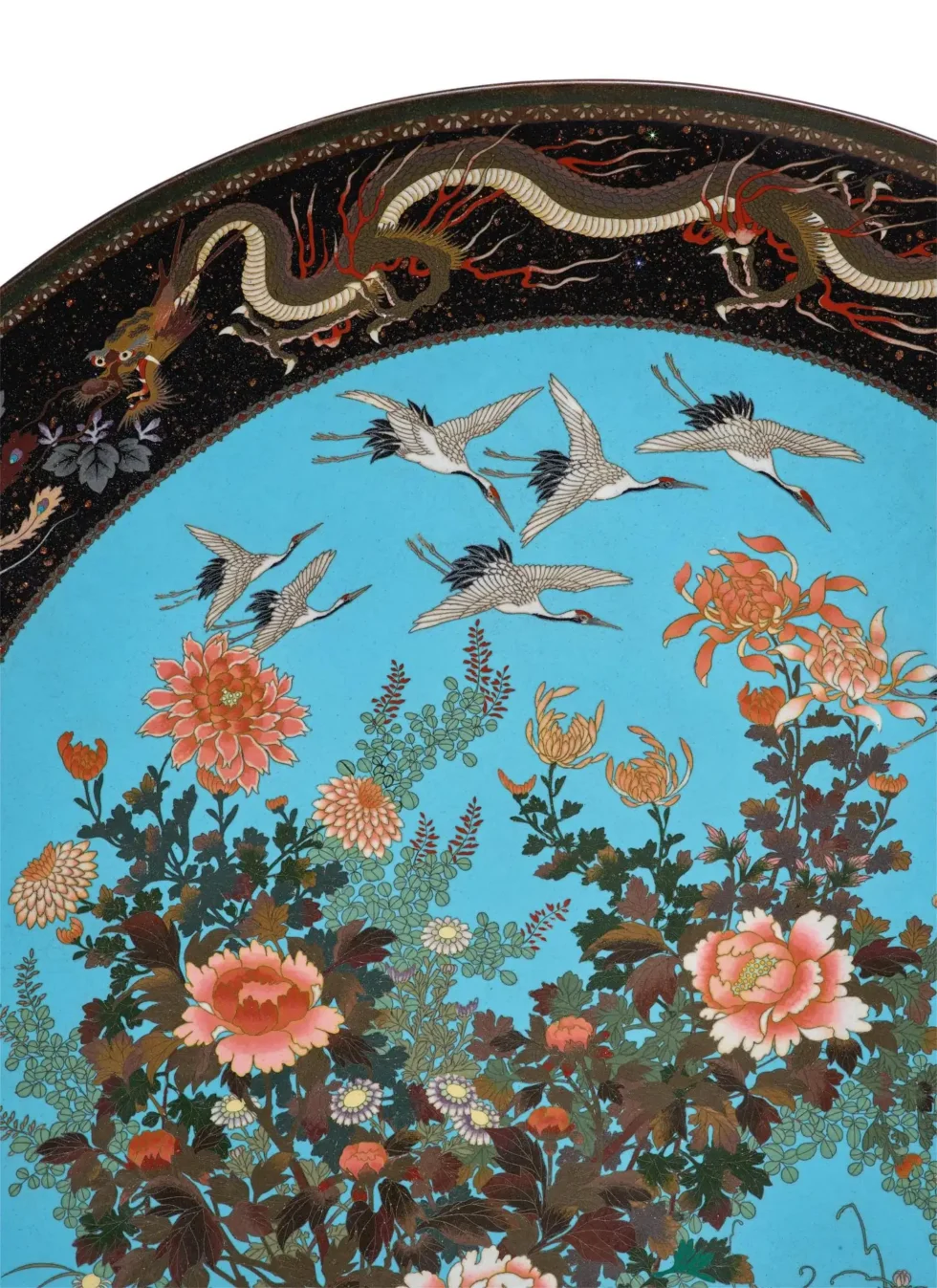 A Massive Museum Pair of Meiji Period Japanese Cloisonne Enamel Chargers Plates - Image 6