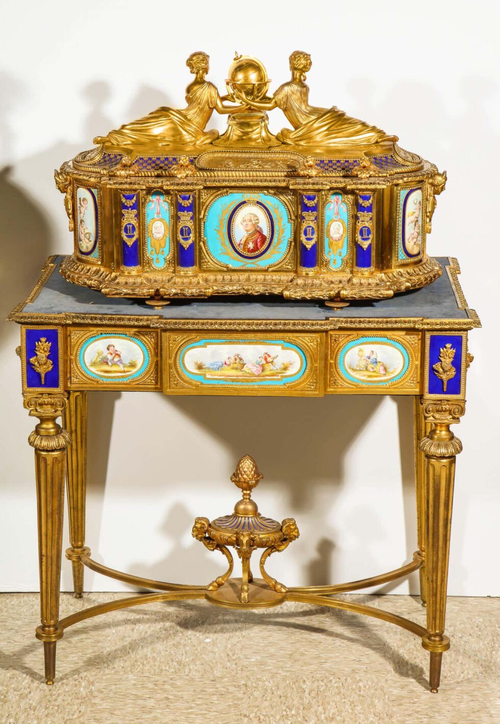 Rare Important French Ormolu Sevres Style Porcelain Jewelry Box on Bronze Table - Image 2