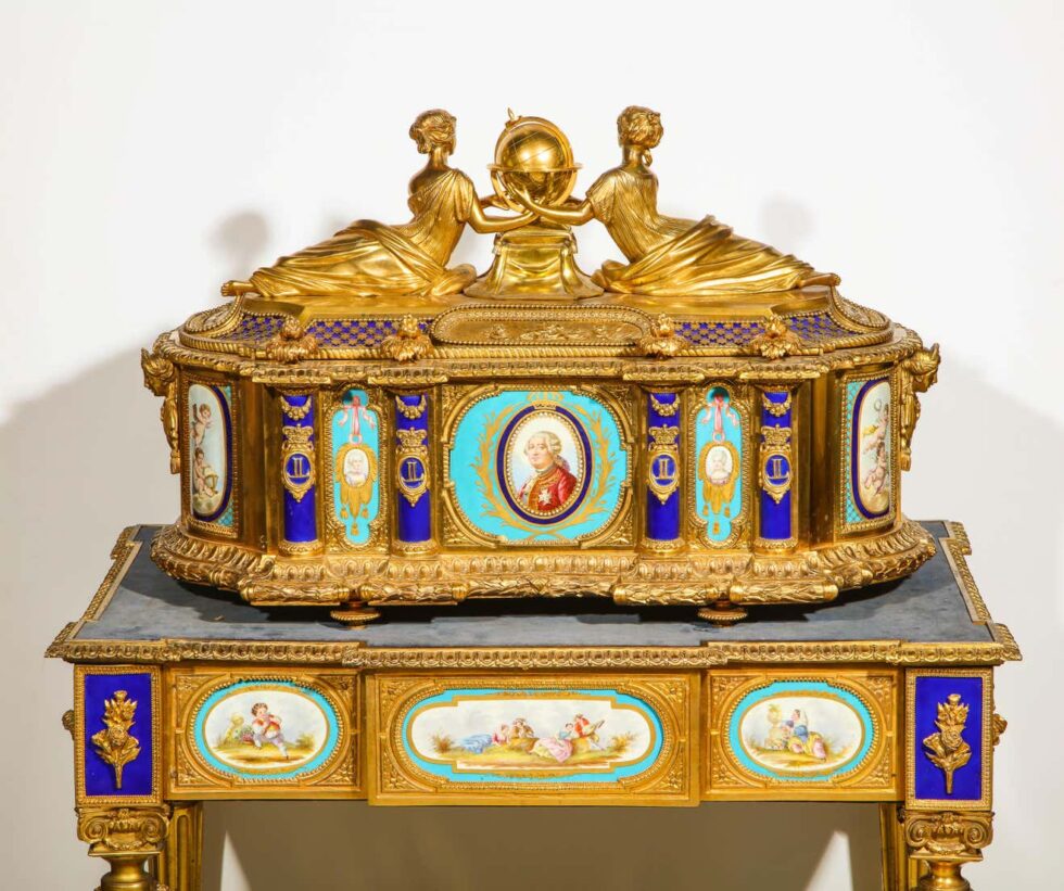 Rare Important French Ormolu Sevres Style Porcelain Jewelry Box on Bronze Table - Image 3