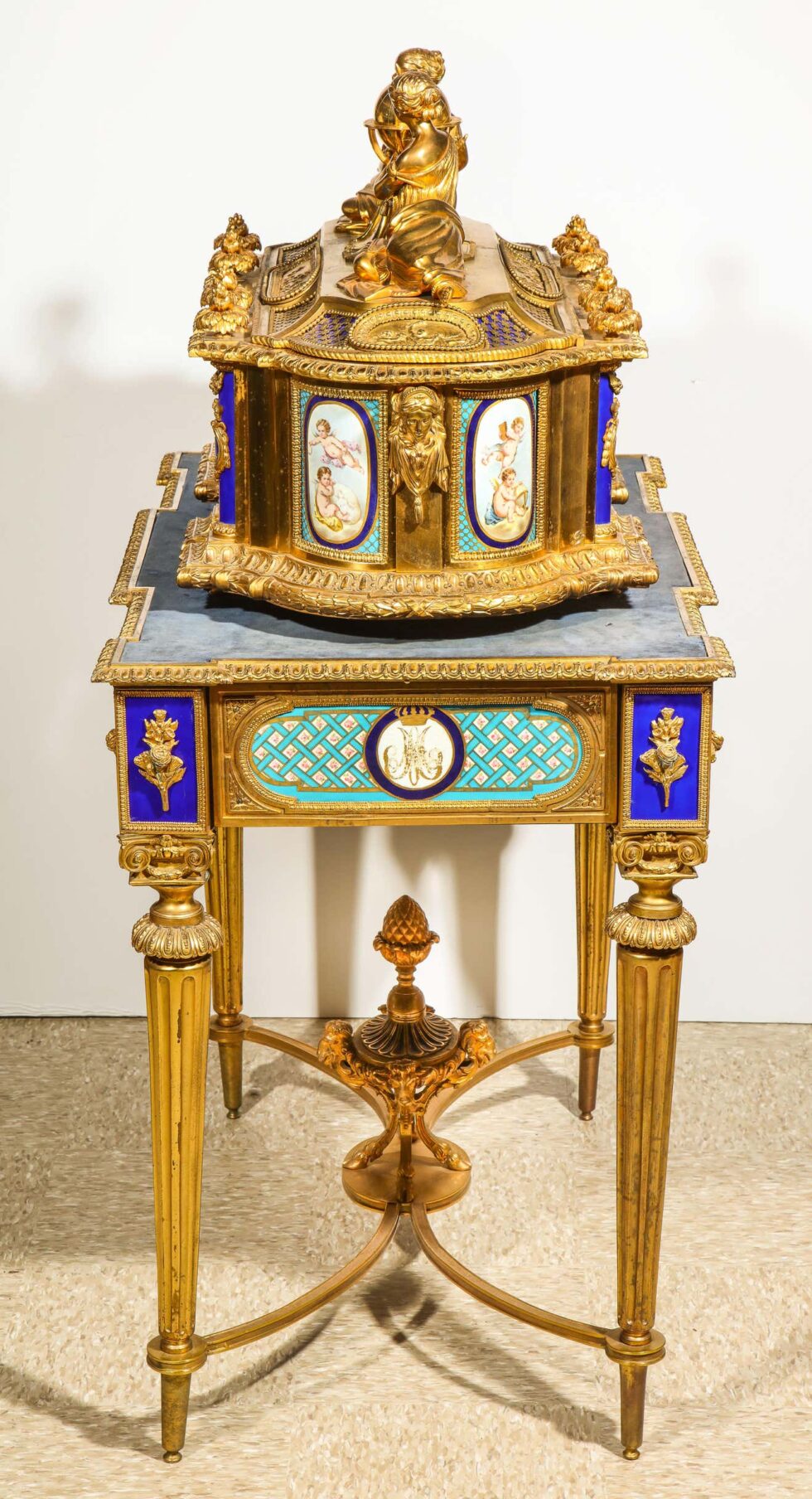 Rare Important French Ormolu Sevres Style Porcelain Jewelry Box on Bronze Table - Image 6