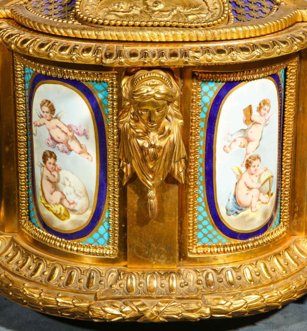 Rare Important French Ormolu Sevres Style Porcelain Jewelry Box on Bronze Table - Image 8