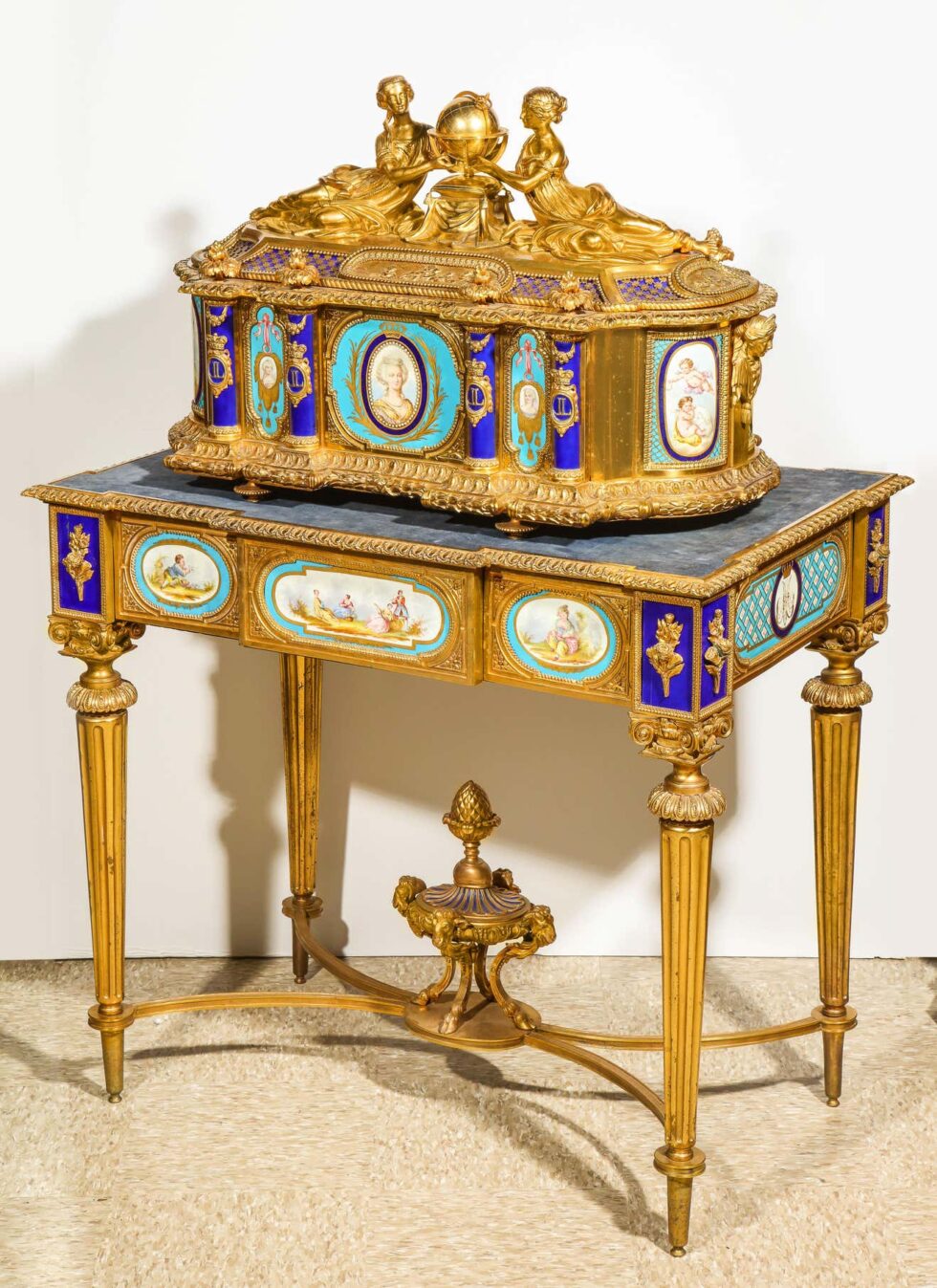 Rare Important French Ormolu Sevres Style Porcelain Jewelry Box on Bronze Table - Image 18