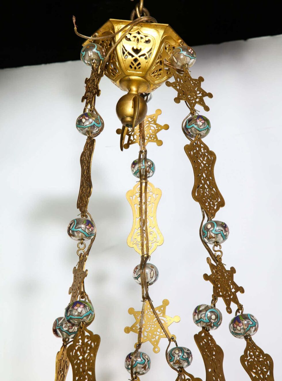 Exceptional and Rare Islamic Alhambra Bronze and Enameled Glass Chandelier - Image 8