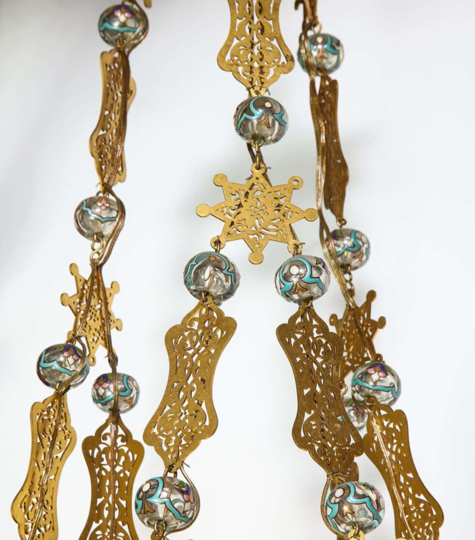 Exceptional and Rare Islamic Alhambra Bronze and Enameled Glass Chandelier - Image 12
