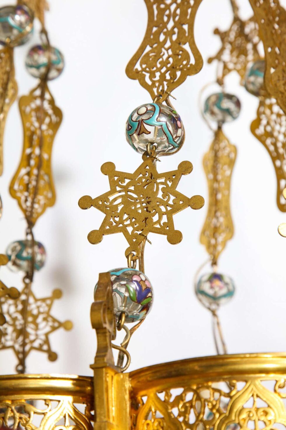 Exceptional and Rare Islamic Alhambra Bronze and Enameled Glass Chandelier - Image 19