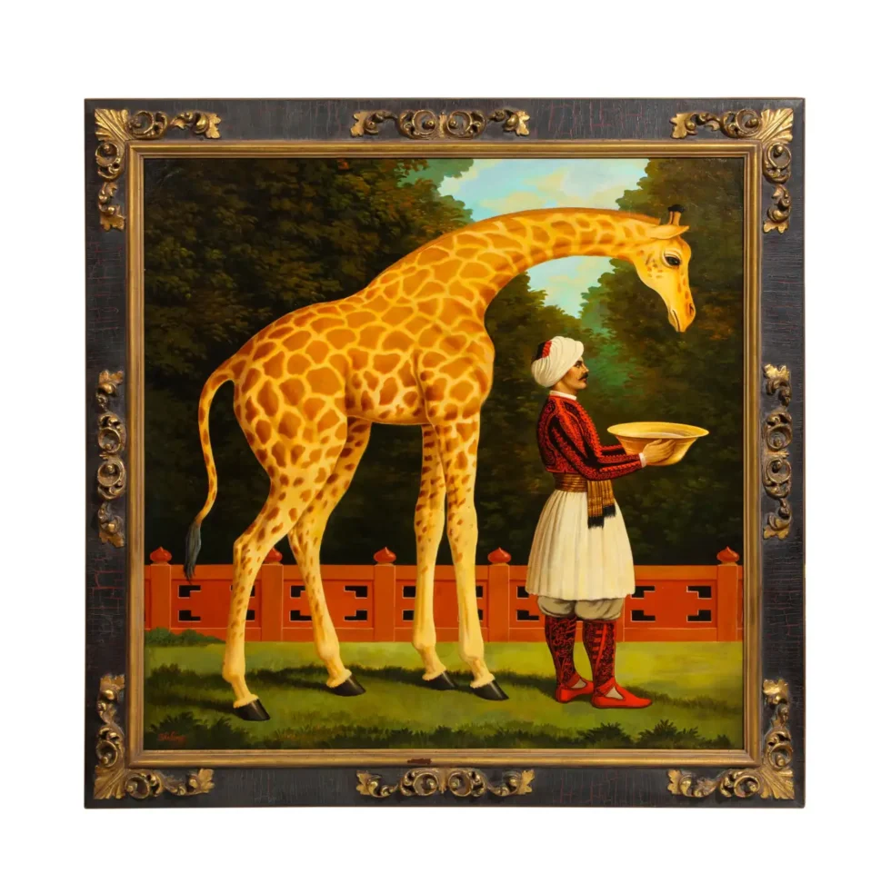 William Skilling (American/British, 1862–1964) Giraffe & Attendant Oil Painting