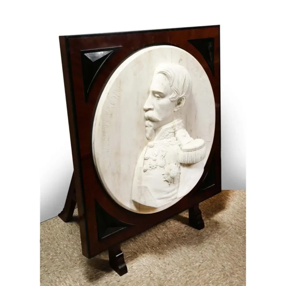 Museum Quality French White Marble Roundel Relief of Emperor Napoleon III, 1860 - Image 4