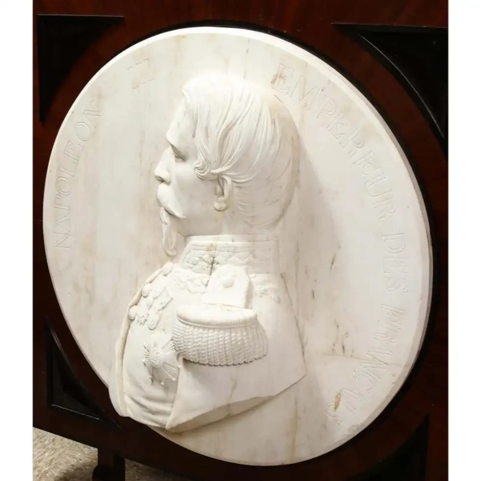 Museum Quality French White Marble Roundel Relief of Emperor Napoleon III, 1860 - Image 9