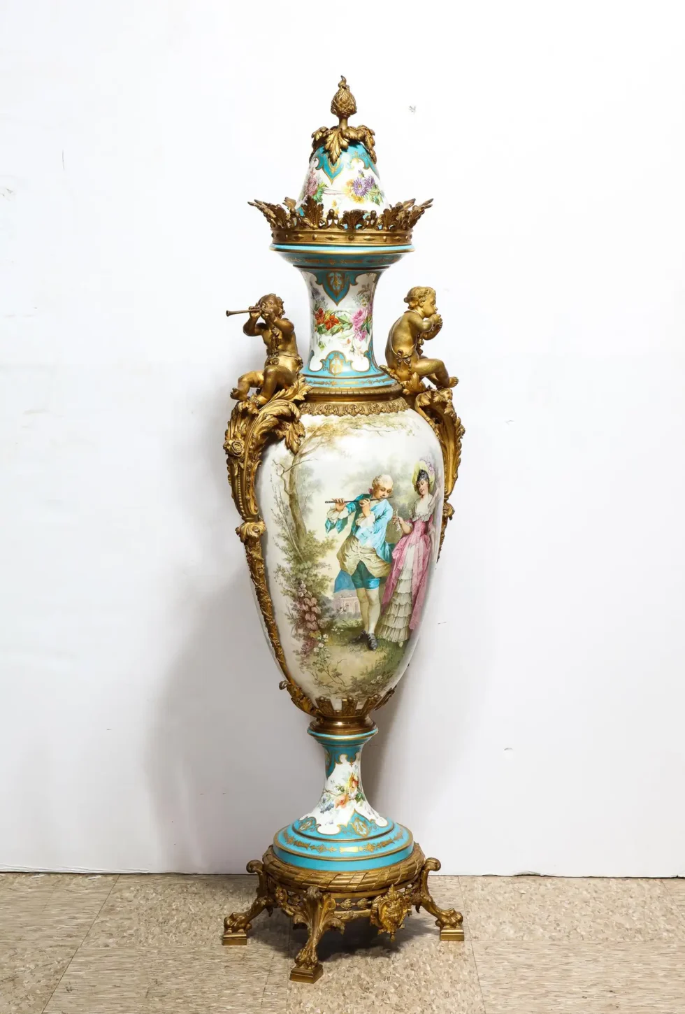 A Palatial French Ormolu-Mounted Sevres Porcelain Hand-Painted Vase and Cover - Image 2
