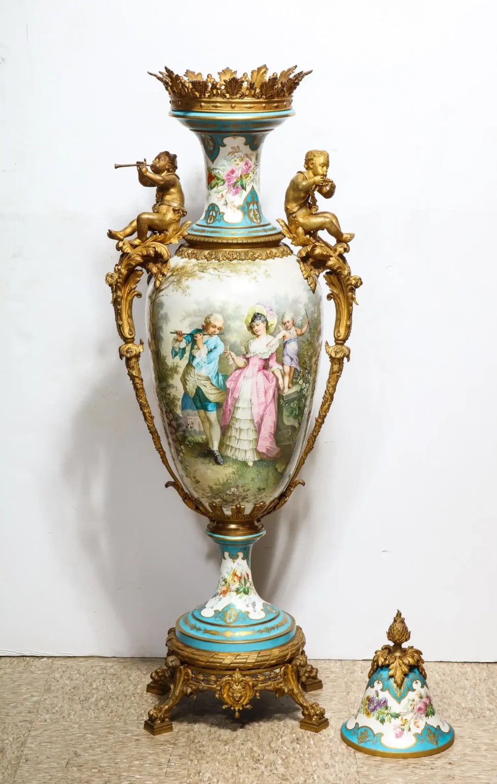 A Palatial French Ormolu-Mounted Sevres Porcelain Hand-Painted Vase and Cover - Image 3