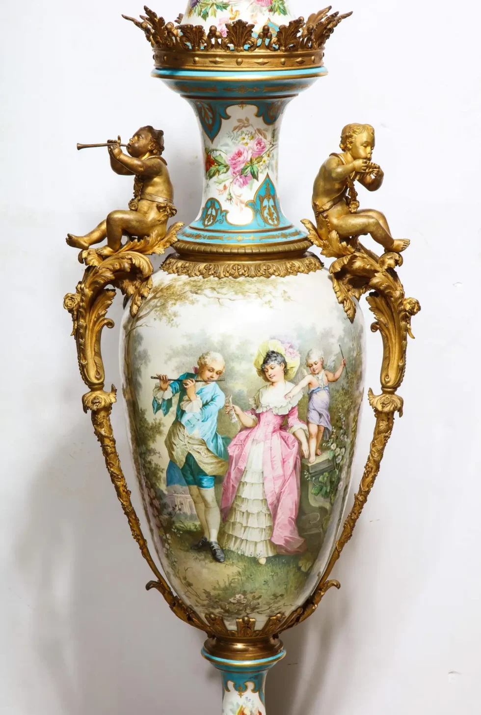 A Palatial French Ormolu-Mounted Sevres Porcelain Hand-Painted Vase and Cover - Image 4