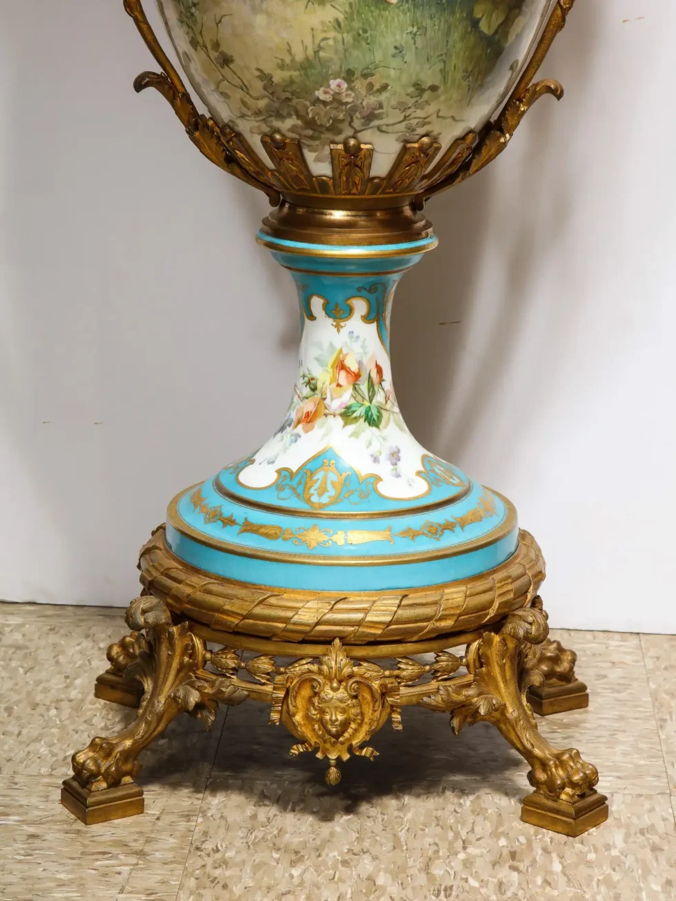 A Palatial French Ormolu-Mounted Sevres Porcelain Hand-Painted Vase and Cover - Image 6