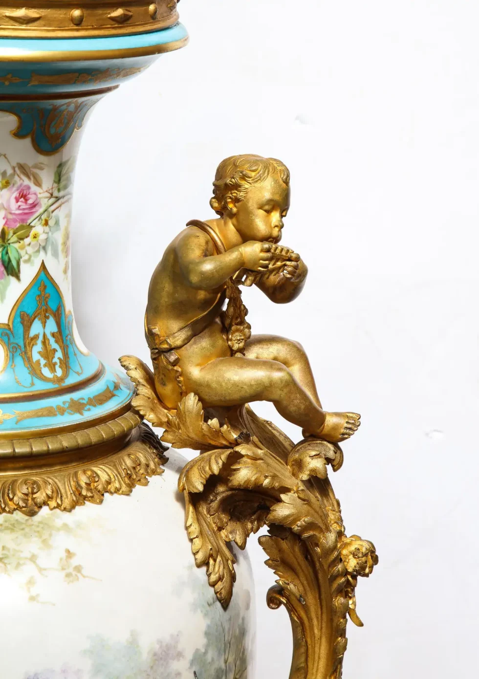 A Palatial French Ormolu-Mounted Sevres Porcelain Hand-Painted Vase and Cover - Image 7