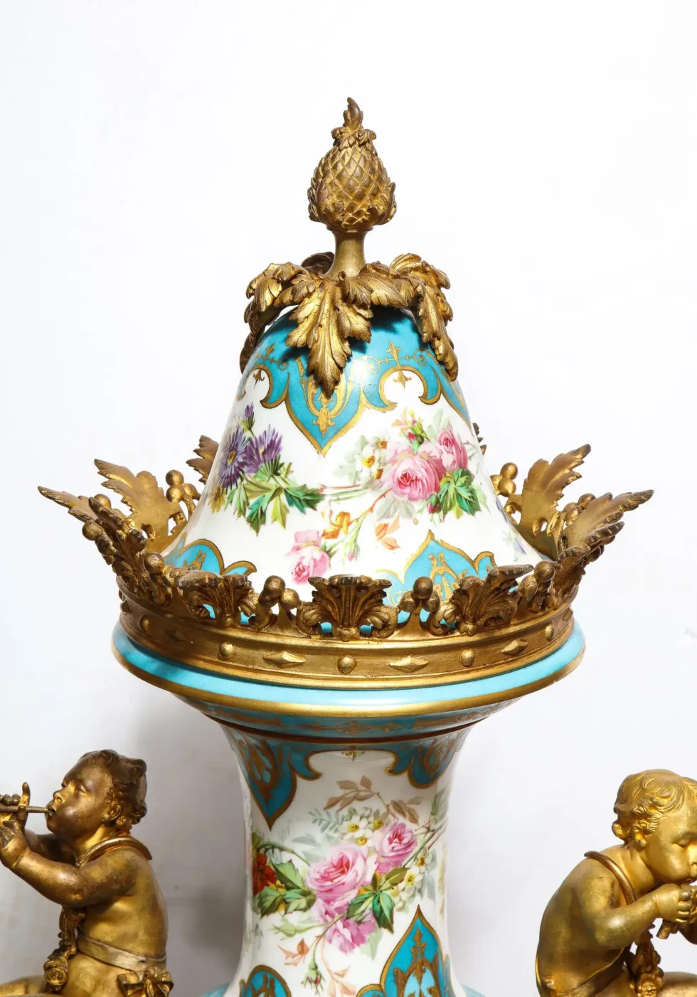 A Palatial French Ormolu-Mounted Sevres Porcelain Hand-Painted Vase and Cover - Image 8