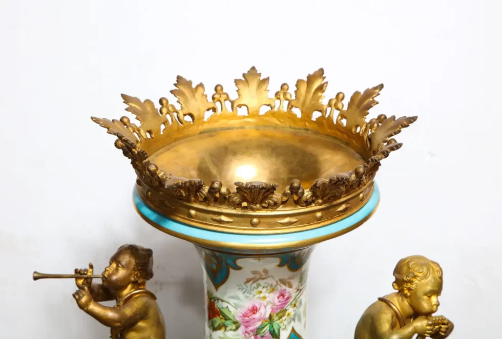 A Palatial French Ormolu-Mounted Sevres Porcelain Hand-Painted Vase and Cover - Image 9