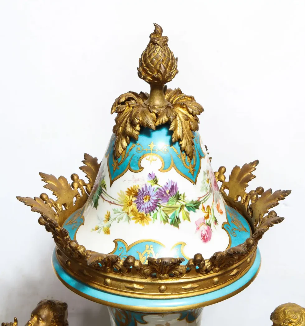 A Palatial French Ormolu-Mounted Sevres Porcelain Hand-Painted Vase and Cover - Image 10