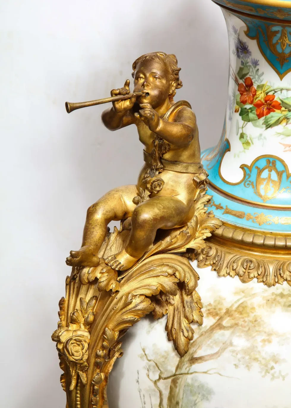 A Palatial French Ormolu-Mounted Sevres Porcelain Hand-Painted Vase and Cover - Image 11