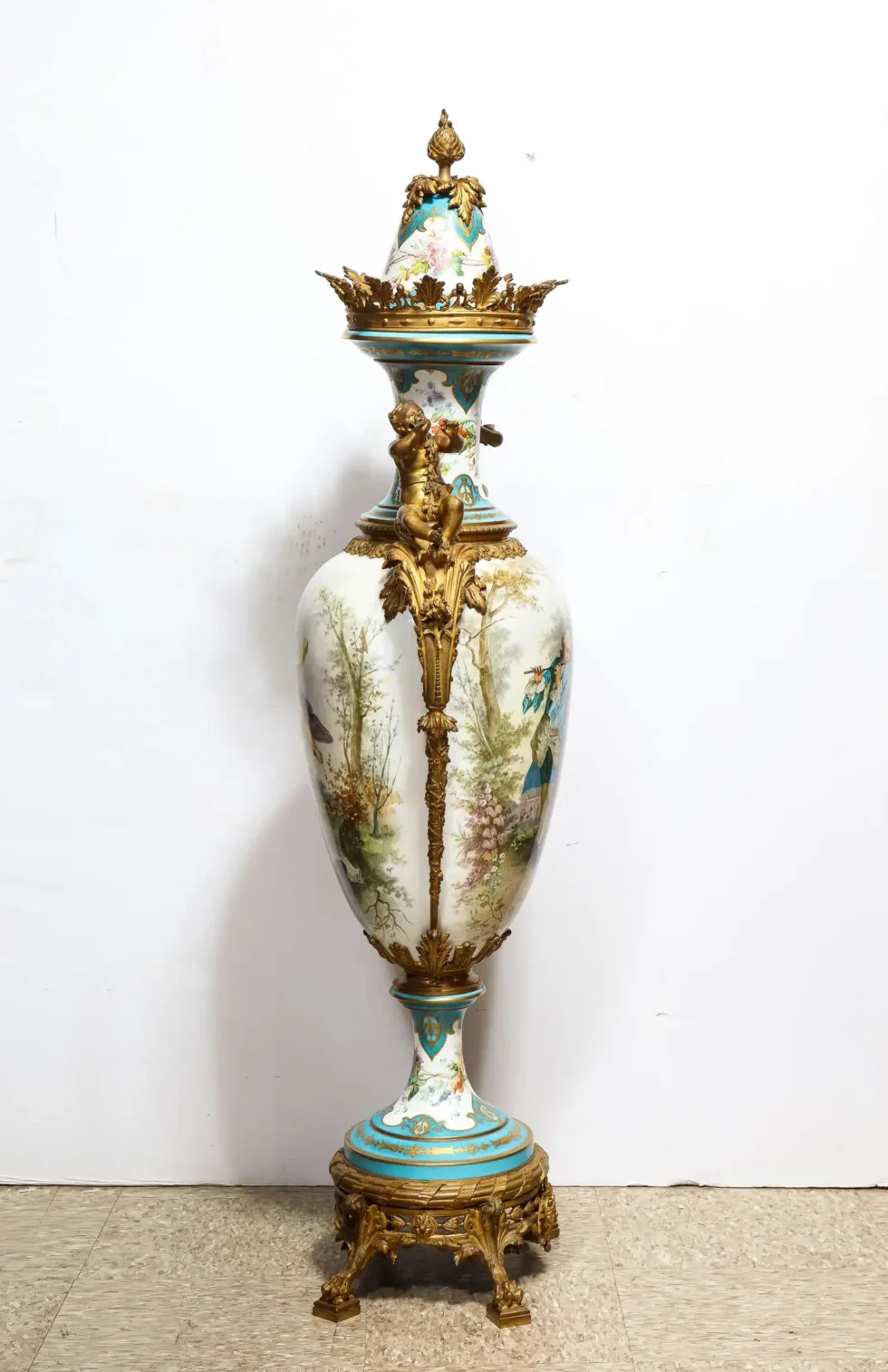 A Palatial French Ormolu-Mounted Sevres Porcelain Hand-Painted Vase and Cover - Image 12