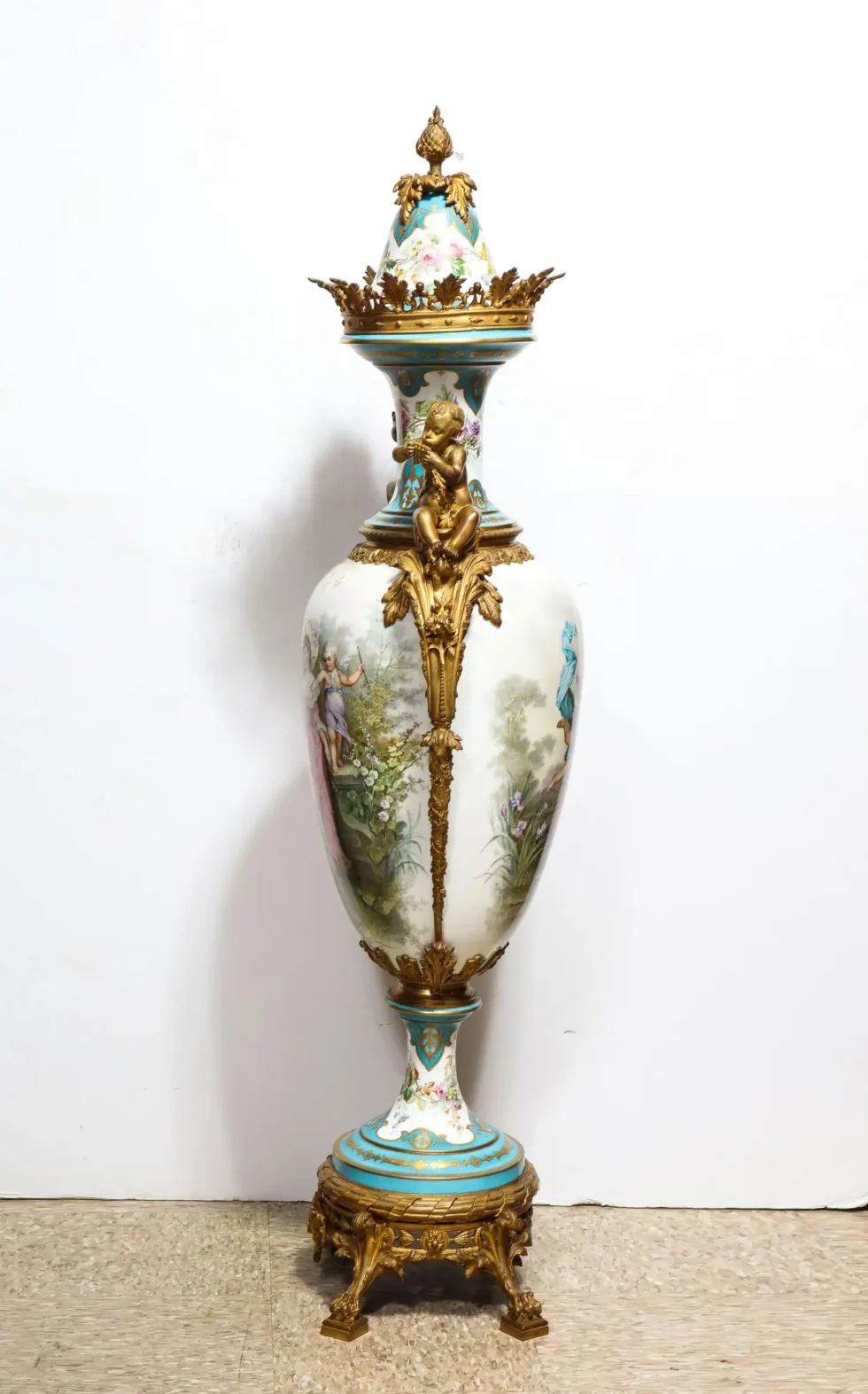 A Palatial French Ormolu-Mounted Sevres Porcelain Hand-Painted Vase and Cover - Image 17