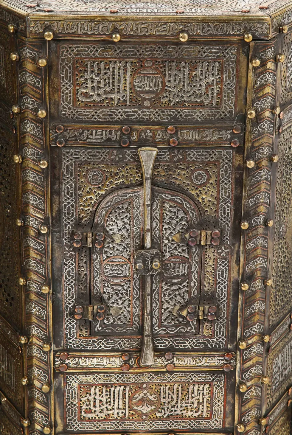 Exceptional Pair of Islamic Mamluk Revival Silver Inlaid Quran Side Tables - Image 4