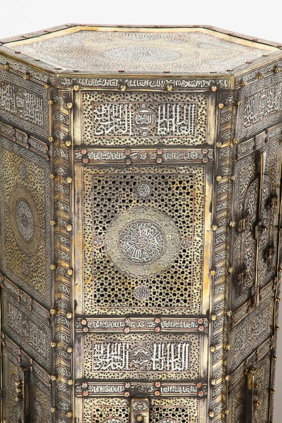 Exceptional Pair of Islamic Mamluk Revival Silver Inlaid Quran Side Tables - Image 11