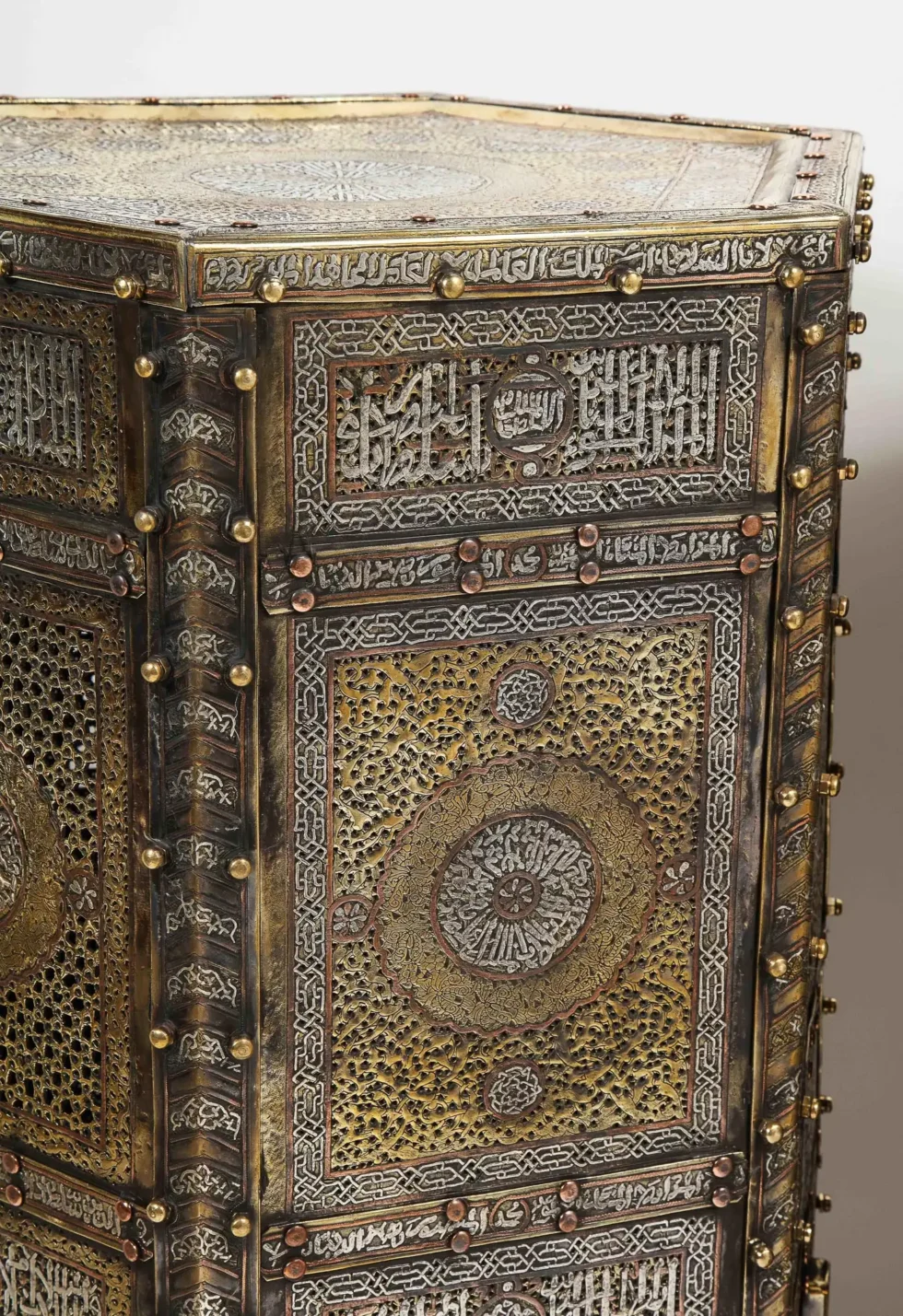 Exceptional Pair of Islamic Mamluk Revival Silver Inlaid Quran Side Tables - Image 15