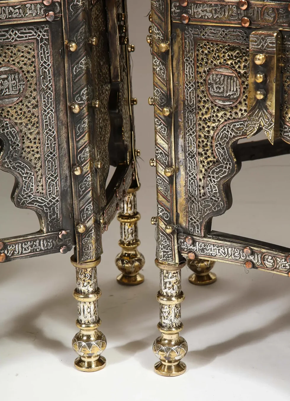Exceptional Pair of Islamic Mamluk Revival Silver Inlaid Quran Side Tables - Image 16