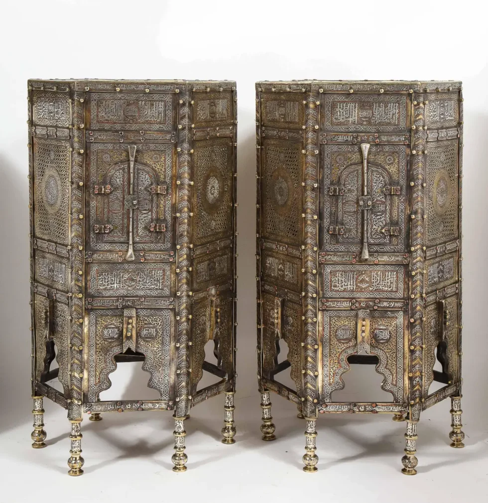 Exceptional Pair of Islamic Mamluk Revival Silver Inlaid Quran Side Tables - Image 19