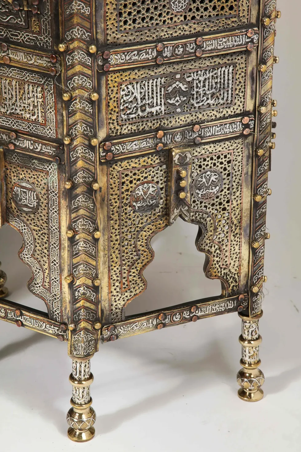 Exceptional Pair of Islamic Mamluk Revival Silver Inlaid Quran Side Tables - Image 20