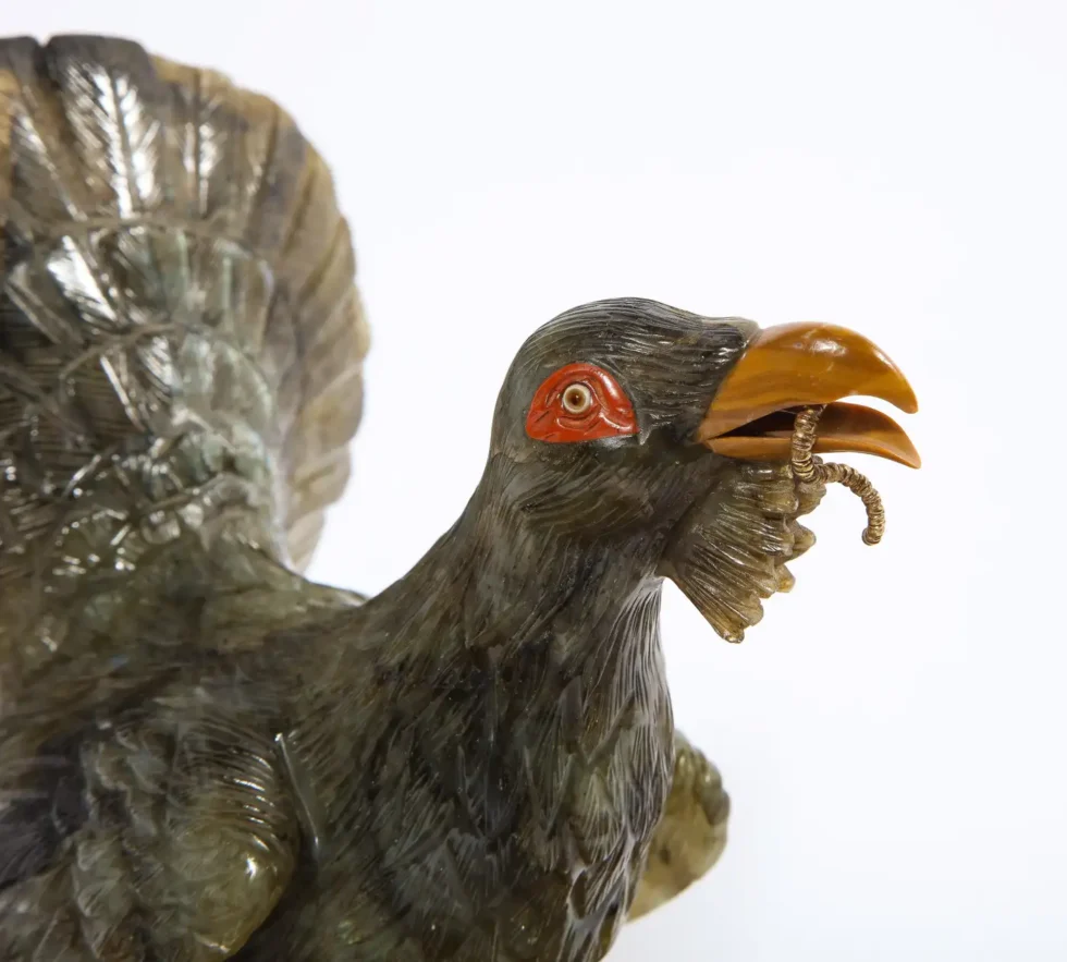 Rare 18K Gold, Enamel and Diamond Mounted Carved Labradorite Turkey Bird - Image 8