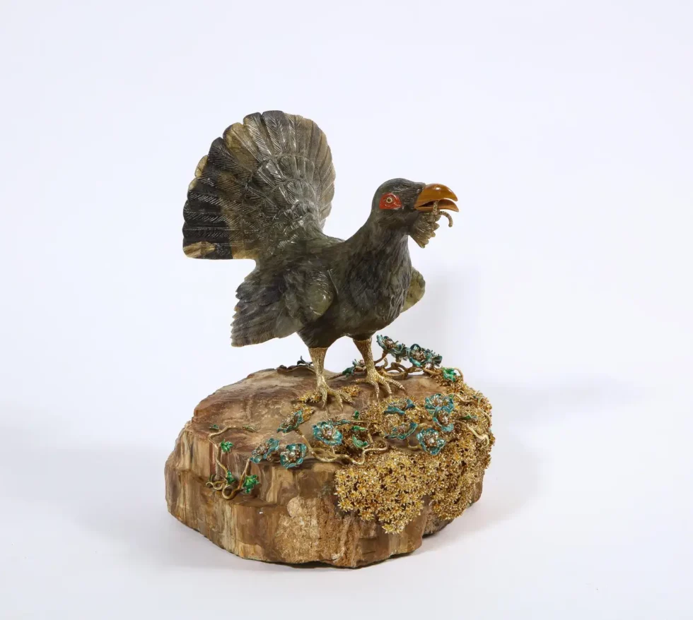 Rare 18K Gold, Enamel and Diamond Mounted Carved Labradorite Turkey Bird - Image 18