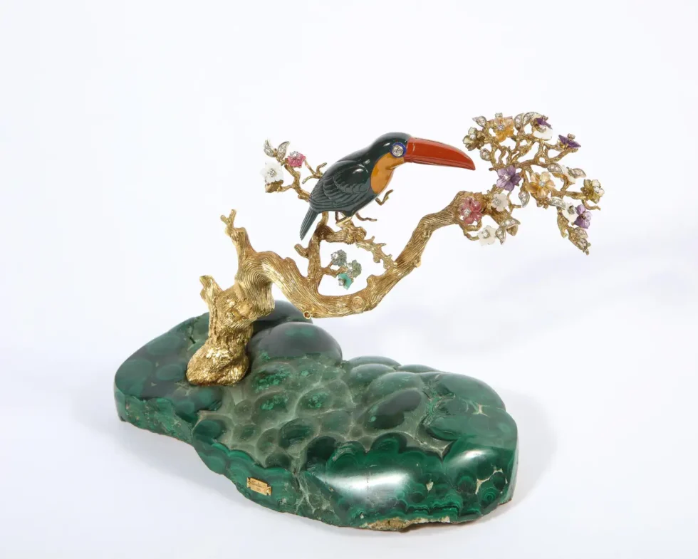 18K Gold, Diamonds, Amethyst, Tourmaline, Bloodstone, and Jasper Toucan Bird - Image 2