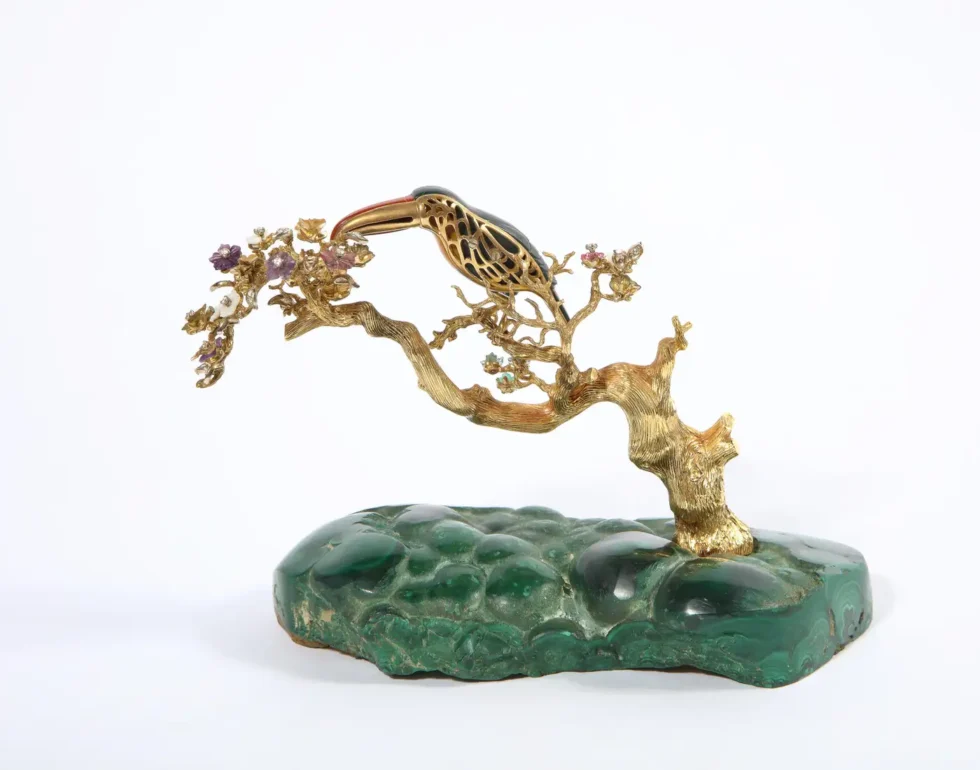 18K Gold, Diamonds, Amethyst, Tourmaline, Bloodstone, and Jasper Toucan Bird - Image 7