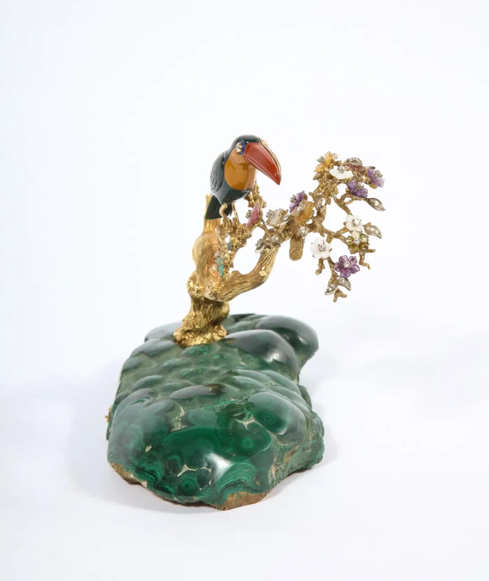 18K Gold, Diamonds, Amethyst, Tourmaline, Bloodstone, and Jasper Toucan Bird - Image 8
