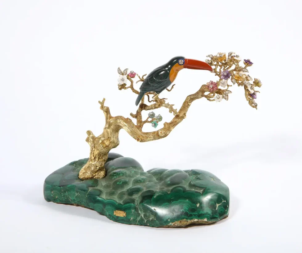 18K Gold, Diamonds, Amethyst, Tourmaline, Bloodstone, and Jasper Toucan Bird - Image 9