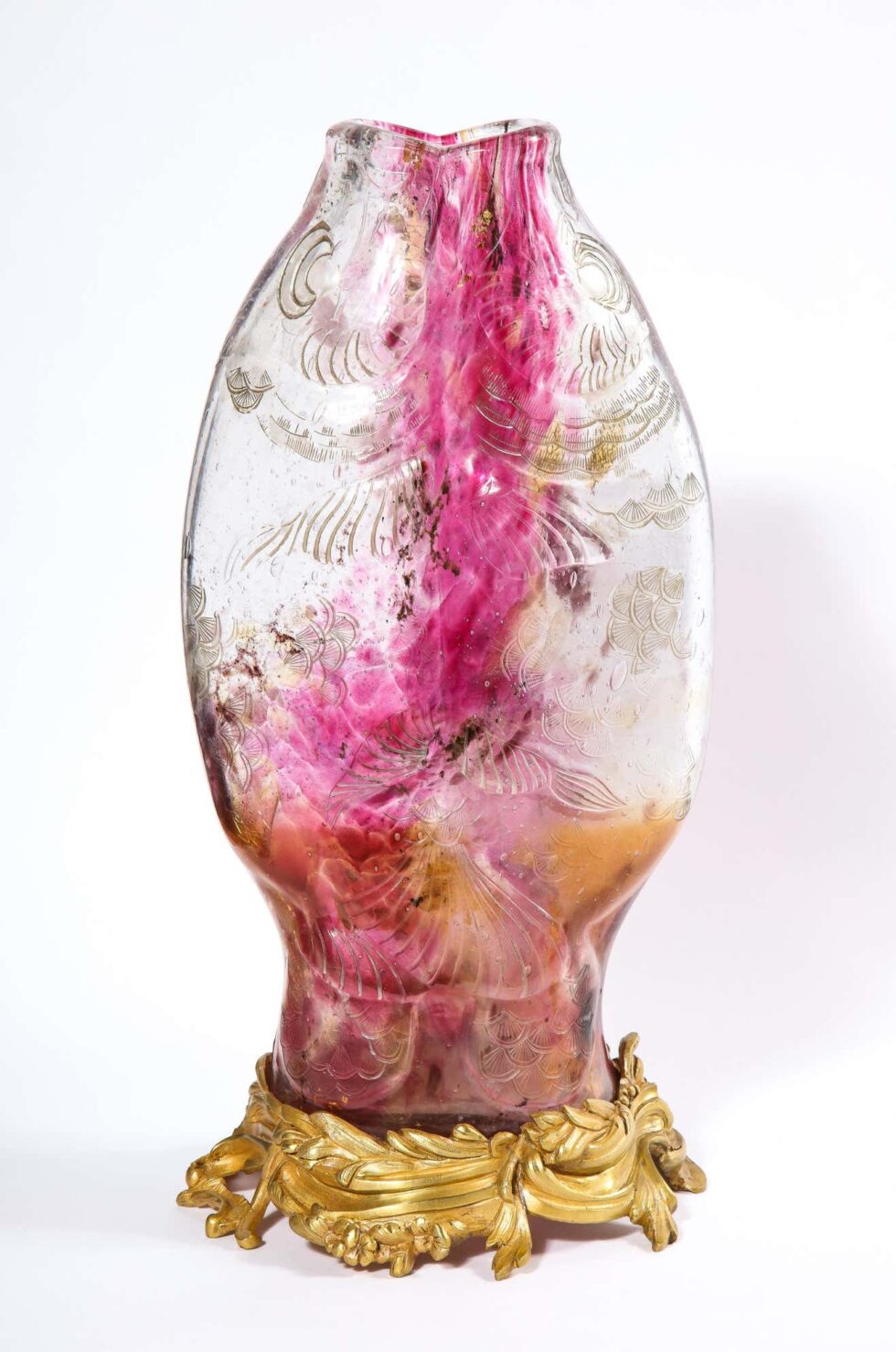 Emile Galle, A Rare & Important Ormolu-Mounted Double Carp Fish Pink-Glass Vase - Image 2