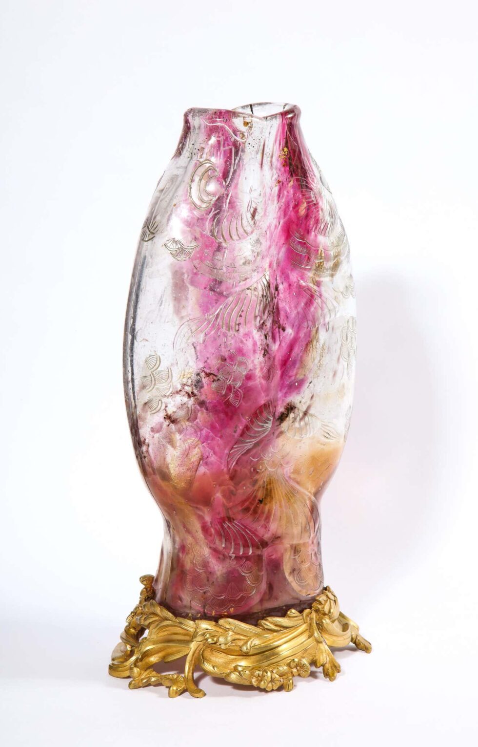 Emile Galle, A Rare & Important Ormolu-Mounted Double Carp Fish Pink-Glass Vase - Image 3