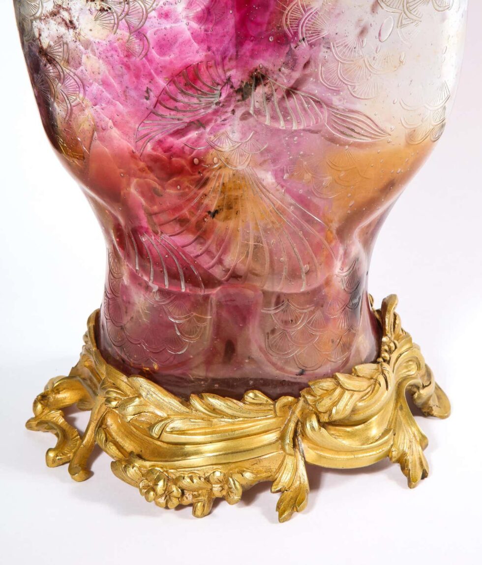 Emile Galle, A Rare & Important Ormolu-Mounted Double Carp Fish Pink-Glass Vase - Image 5