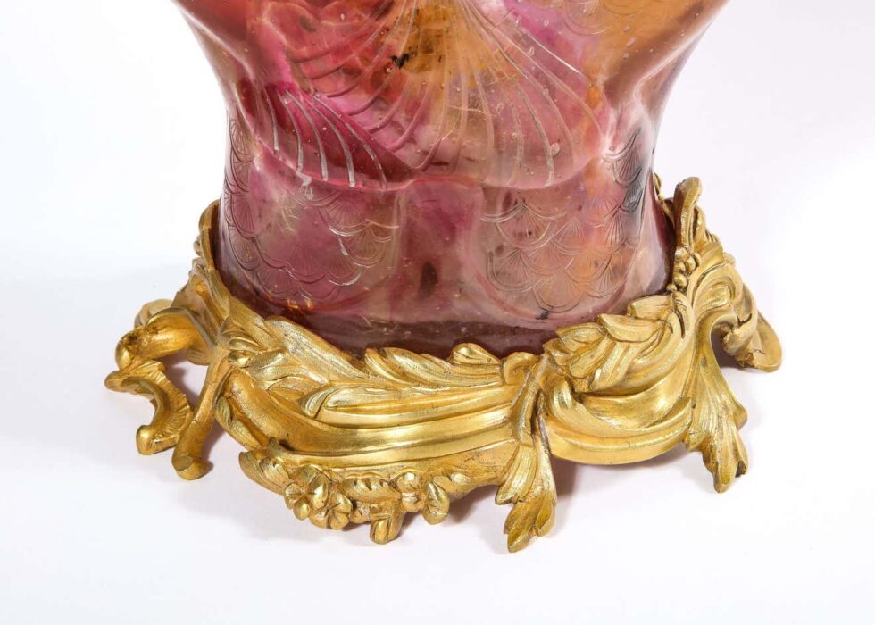 Emile Galle, A Rare & Important Ormolu-Mounted Double Carp Fish Pink-Glass Vase - Image 7