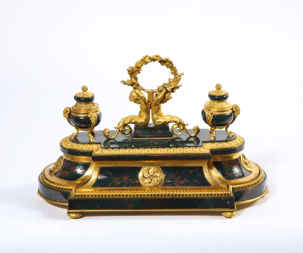 An Exquisite and Rare French Louis XVI Style Ormolu-Mounted Bloodstone Inkwell - Image 17