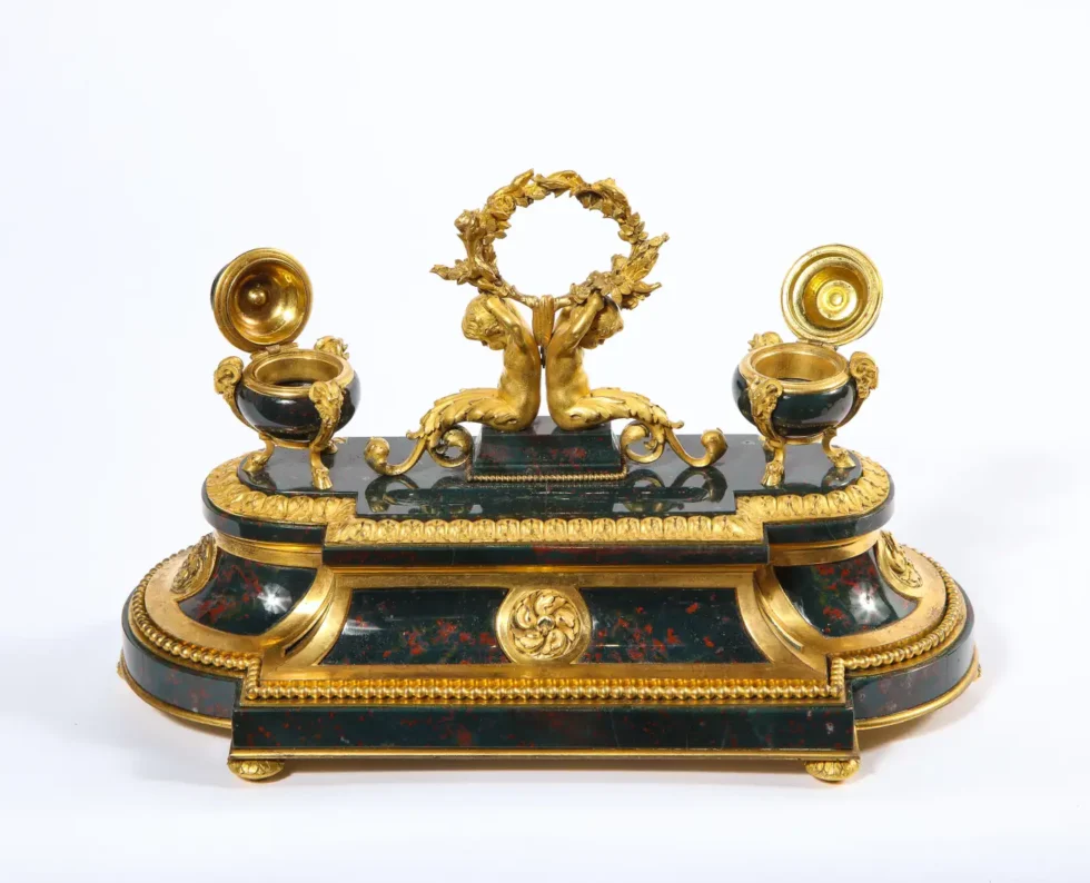 An Exquisite and Rare French Louis XVI Style Ormolu-Mounted Bloodstone Inkwell - Image 16