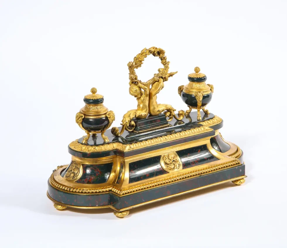 An Exquisite and Rare French Louis XVI Style Ormolu-Mounted Bloodstone Inkwell - Image 13