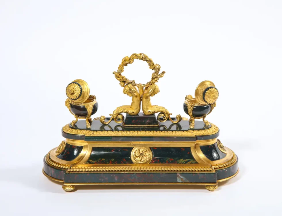 An Exquisite and Rare French Louis XVI Style Ormolu-Mounted Bloodstone Inkwell - Image 10