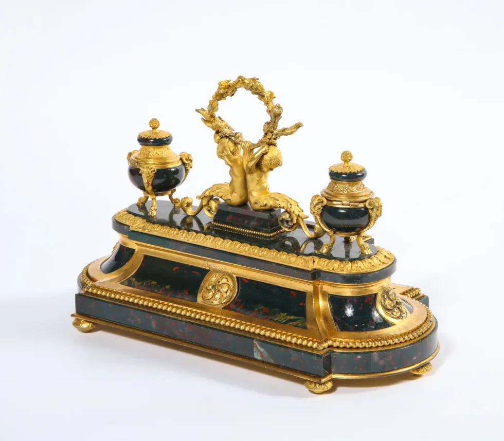 An Exquisite and Rare French Louis XVI Style Ormolu-Mounted Bloodstone Inkwell - Image 9